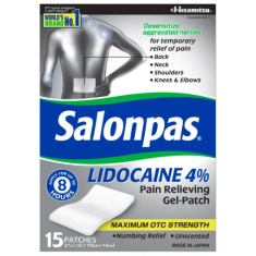 Salonpas LIDOCAINE 4% Pain Relieving Gel-Patch, 15 Patches